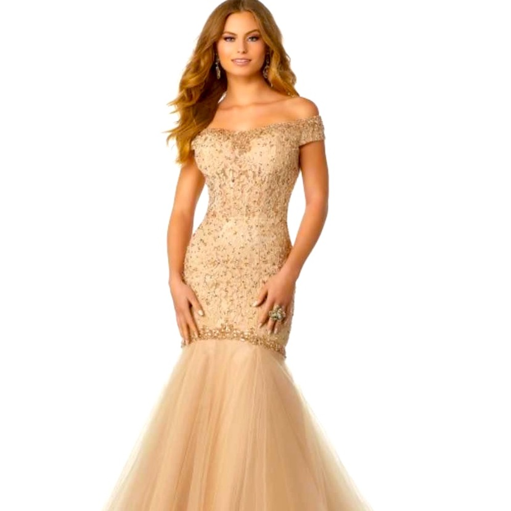 Morilee by Madeline Gardner mermaid ball gown size 2 color Nude/gold